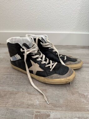 Golden Goose Black, White & Tan High-Top Sneakers